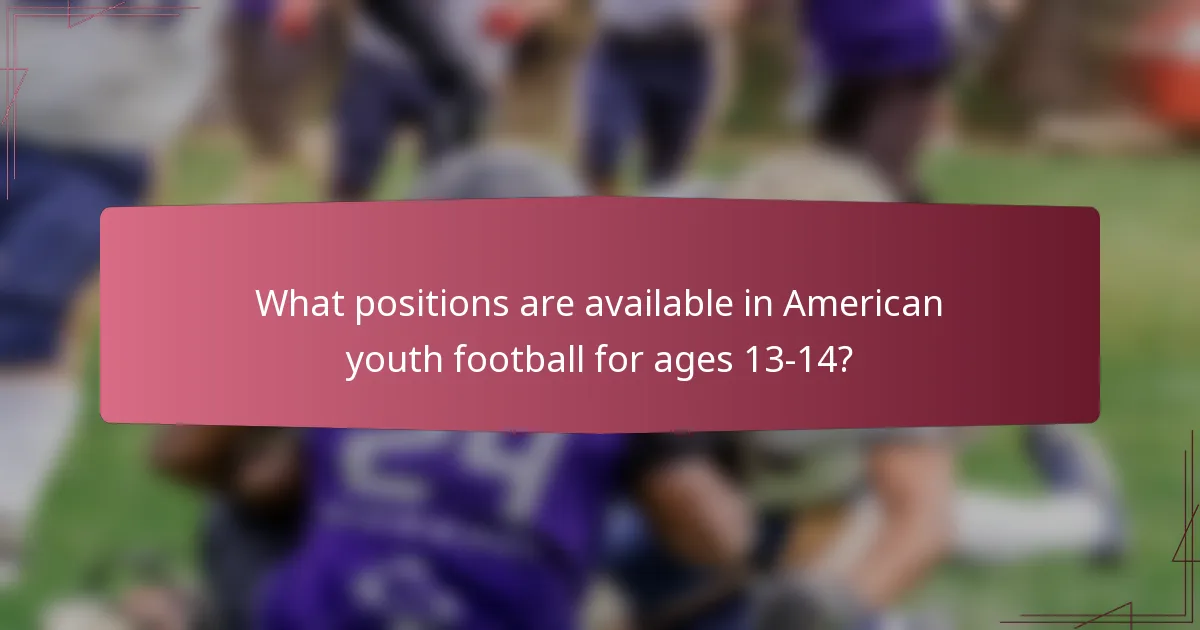 What positions are available in American youth football for ages 13-14?